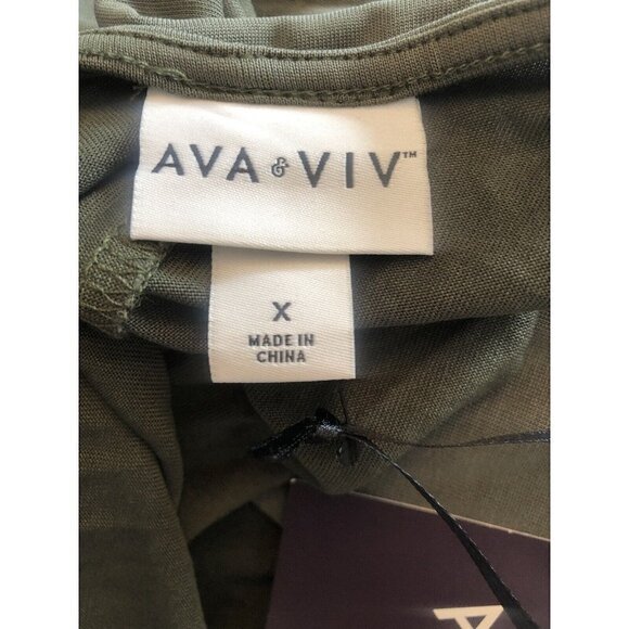 NWT Ava & Viv Size X Olive Green Maxi Midi Dress Short Sleeve Belted - Picture 7 of 8